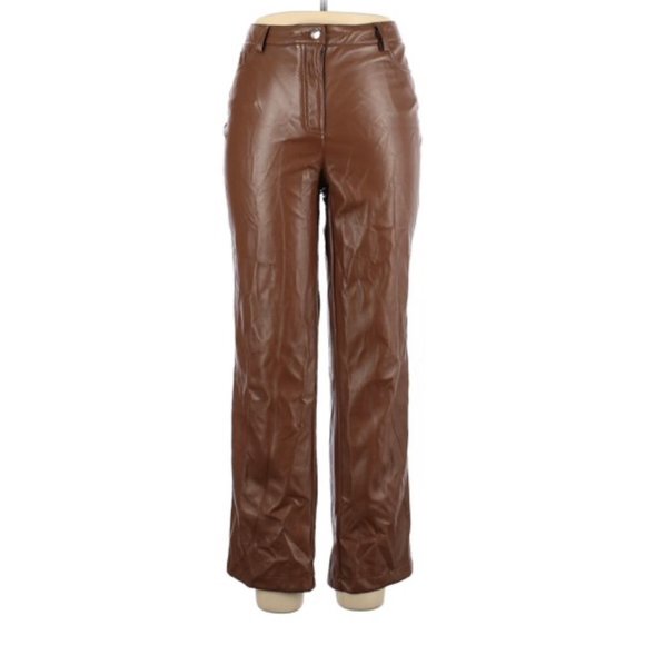 Maison d' Amelie Pants - Faux Leather Women's Straight Leg Pants in Brown by Maison d' Amelie PARIS Sz 8
